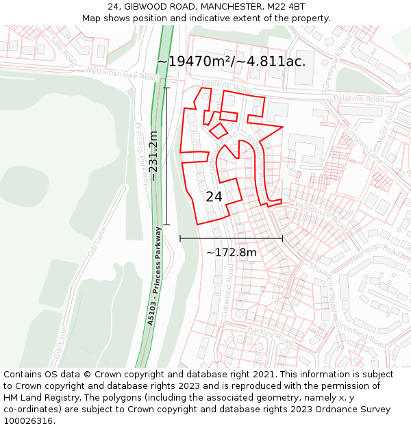 24, GIBWOOD ROAD, MANCHESTER, M22 4BT: Plot and title map
