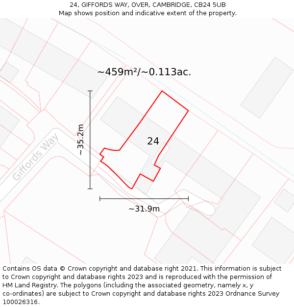 24, GIFFORDS WAY, OVER, CAMBRIDGE, CB24 5UB: Plot and title map