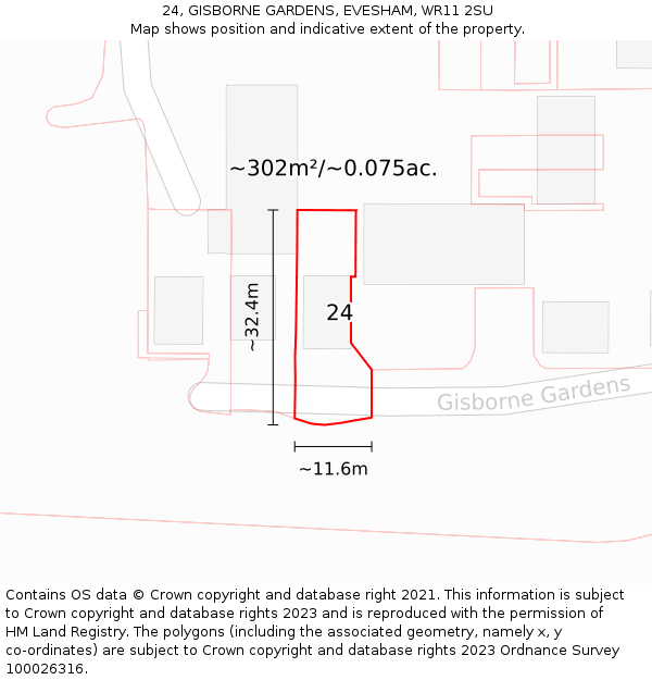 24, GISBORNE GARDENS, EVESHAM, WR11 2SU: Plot and title map