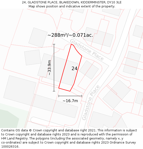 24, GLADSTONE PLACE, BLAKEDOWN, KIDDERMINSTER, DY10 3LE: Plot and title map