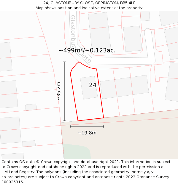 24, GLASTONBURY CLOSE, ORPINGTON, BR5 4LF: Plot and title map