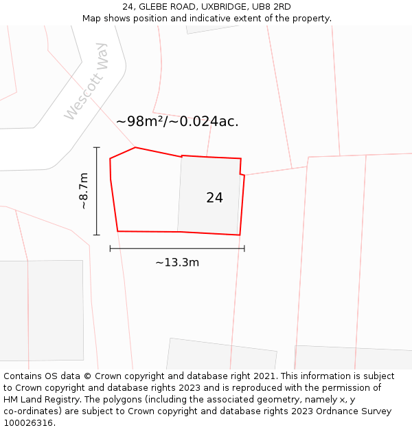 24, GLEBE ROAD, UXBRIDGE, UB8 2RD: Plot and title map