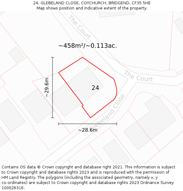24, GLEBELAND CLOSE, COYCHURCH, BRIDGEND, CF35 5HE: Plot and title map