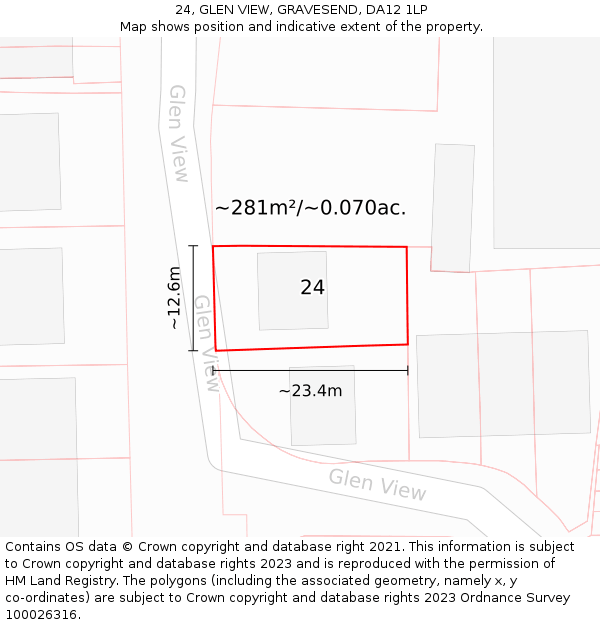 24, GLEN VIEW, GRAVESEND, DA12 1LP: Plot and title map
