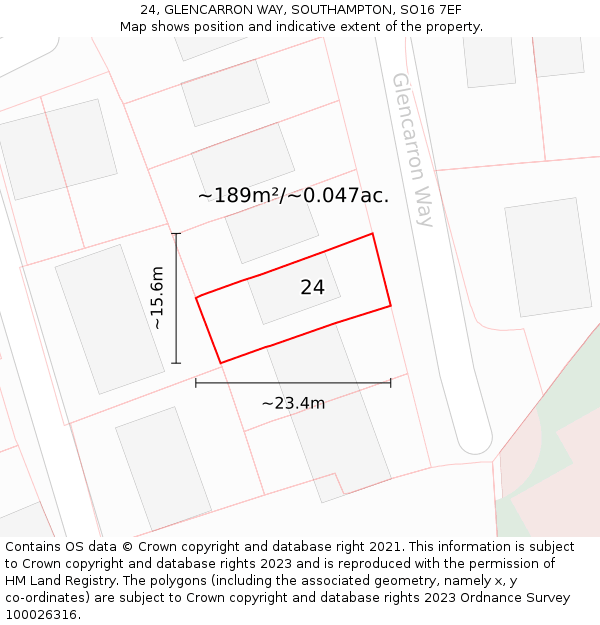 24, GLENCARRON WAY, SOUTHAMPTON, SO16 7EF: Plot and title map