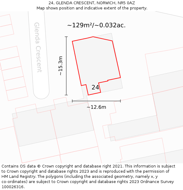 24, GLENDA CRESCENT, NORWICH, NR5 0AZ: Plot and title map