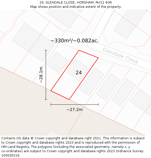 24, GLENDALE CLOSE, HORSHAM, RH12 4GR: Plot and title map