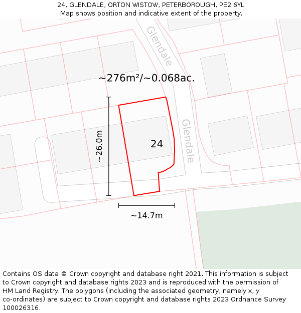 24, GLENDALE, ORTON WISTOW, PETERBOROUGH, PE2 6YL: Plot and title map