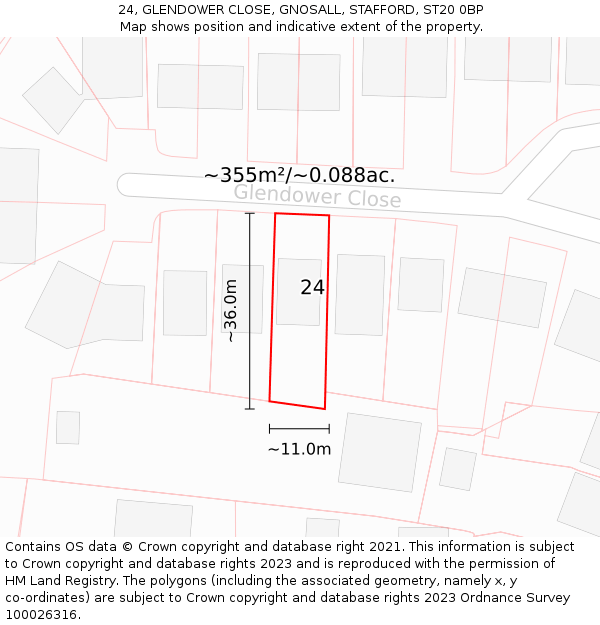 24, GLENDOWER CLOSE, GNOSALL, STAFFORD, ST20 0BP: Plot and title map