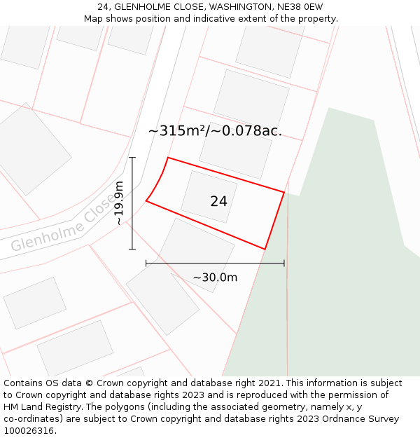 24, GLENHOLME CLOSE, WASHINGTON, NE38 0EW: Plot and title map