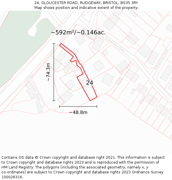 24, GLOUCESTER ROAD, RUDGEWAY, BRISTOL, BS35 3RY: Plot and title map