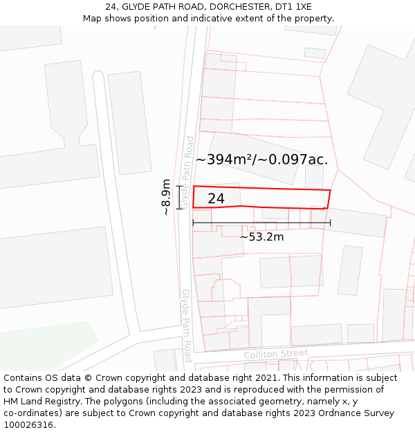 24, GLYDE PATH ROAD, DORCHESTER, DT1 1XE: Plot and title map