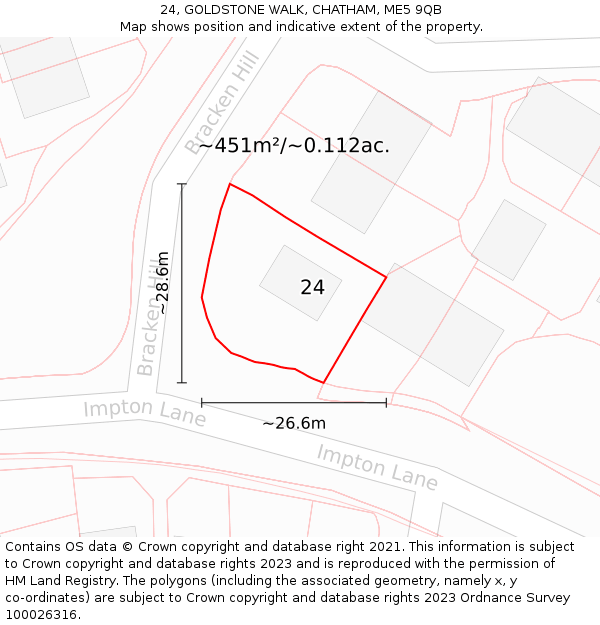 24, GOLDSTONE WALK, CHATHAM, ME5 9QB: Plot and title map