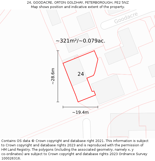 24, GOODACRE, ORTON GOLDHAY, PETERBOROUGH, PE2 5NZ: Plot and title map