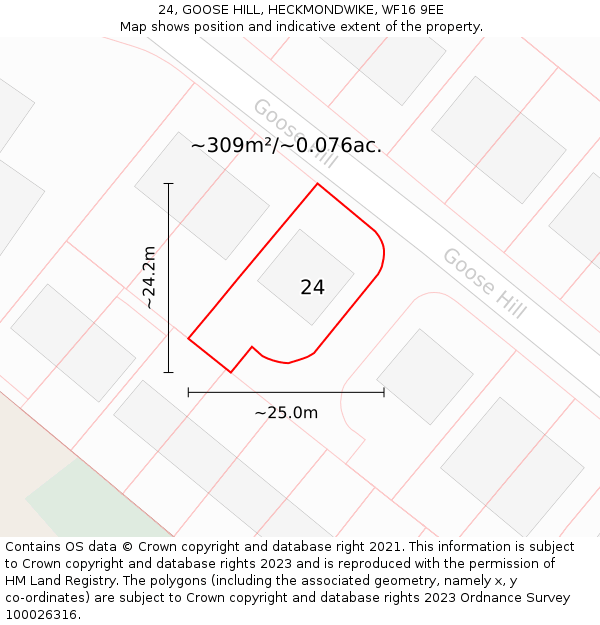 24, GOOSE HILL, HECKMONDWIKE, WF16 9EE: Plot and title map