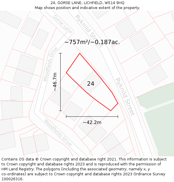 24, GORSE LANE, LICHFIELD, WS14 9HQ: Plot and title map