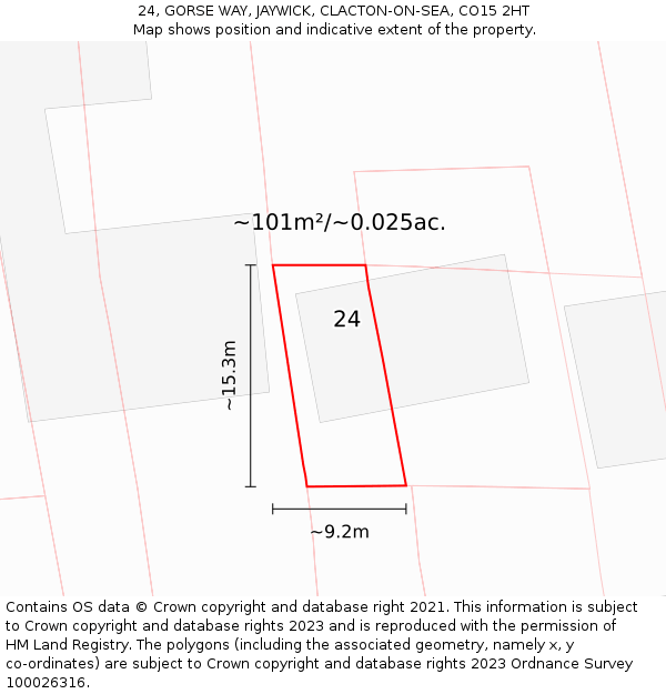 24, GORSE WAY, JAYWICK, CLACTON-ON-SEA, CO15 2HT: Plot and title map