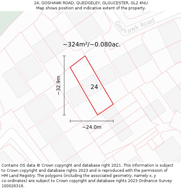 24, GOSHAWK ROAD, QUEDGELEY, GLOUCESTER, GL2 4NU: Plot and title map