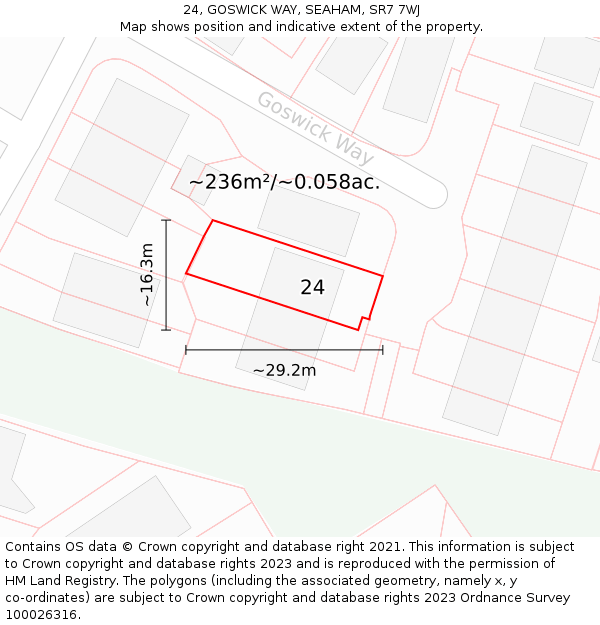 24, GOSWICK WAY, SEAHAM, SR7 7WJ: Plot and title map