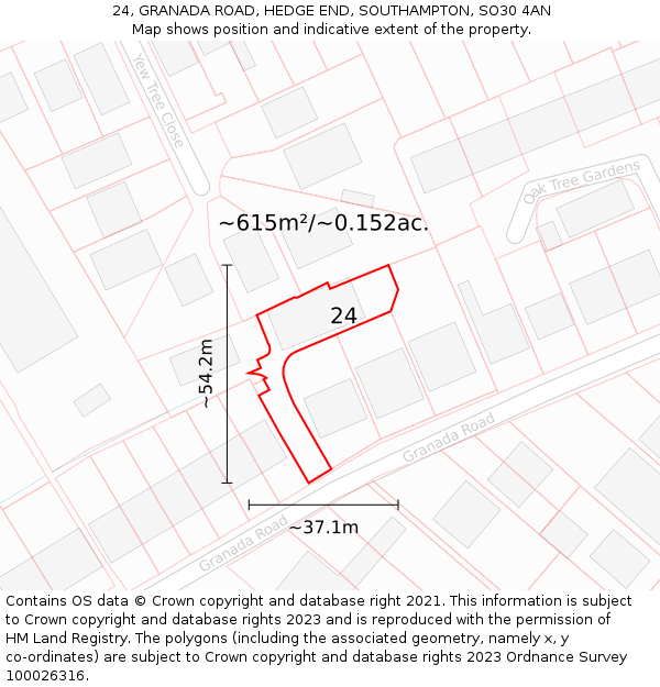 24, GRANADA ROAD, HEDGE END, SOUTHAMPTON, SO30 4AN: Plot and title map