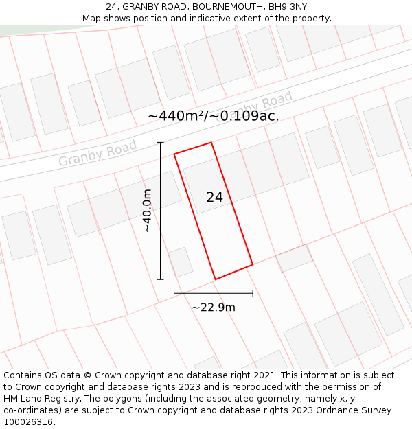 24, GRANBY ROAD, BOURNEMOUTH, BH9 3NY: Plot and title map