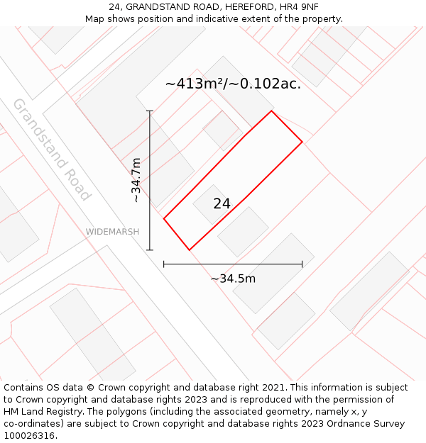 24, GRANDSTAND ROAD, HEREFORD, HR4 9NF: Plot and title map