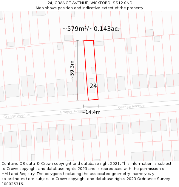 24, GRANGE AVENUE, WICKFORD, SS12 0ND: Plot and title map