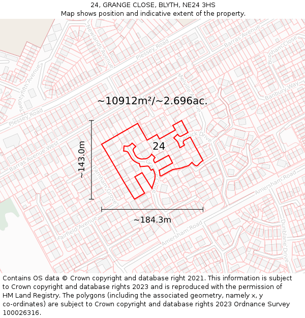 24, GRANGE CLOSE, BLYTH, NE24 3HS: Plot and title map