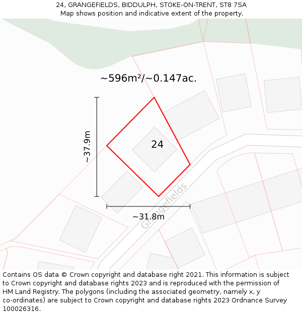 24, GRANGEFIELDS, BIDDULPH, STOKE-ON-TRENT, ST8 7SA: Plot and title map