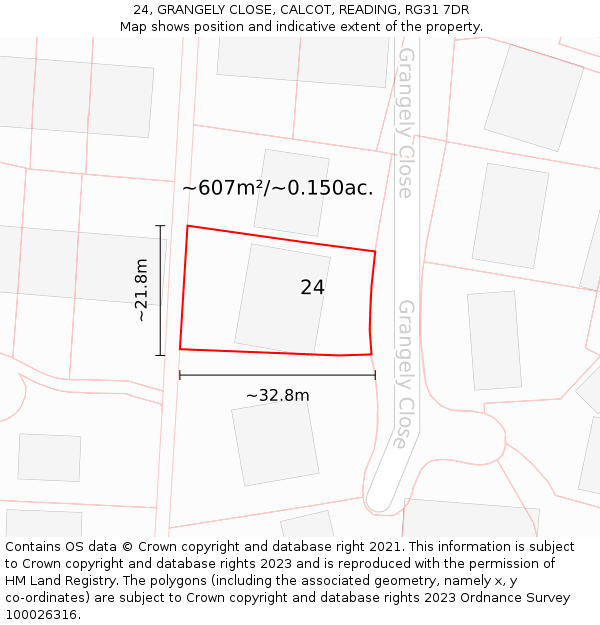 24, GRANGELY CLOSE, CALCOT, READING, RG31 7DR: Plot and title map