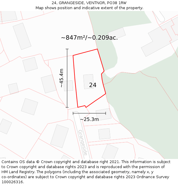24, GRANGESIDE, VENTNOR, PO38 1RW: Plot and title map