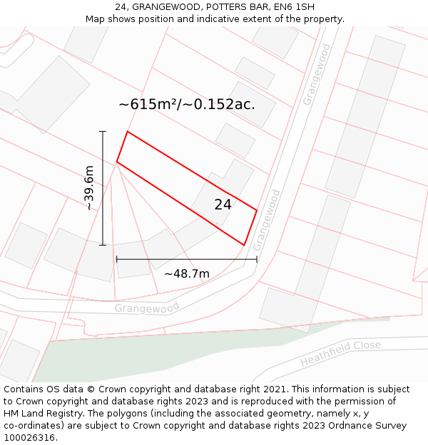 24, GRANGEWOOD, POTTERS BAR, EN6 1SH: Plot and title map