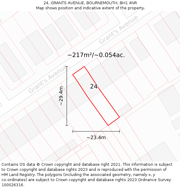 24, GRANTS AVENUE, BOURNEMOUTH, BH1 4NR: Plot and title map