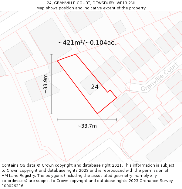24, GRANVILLE COURT, DEWSBURY, WF13 2NL: Plot and title map
