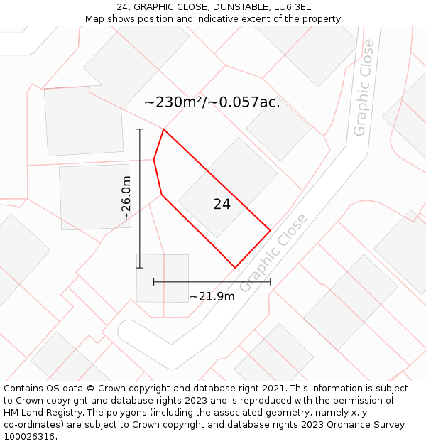 24, GRAPHIC CLOSE, DUNSTABLE, LU6 3EL: Plot and title map