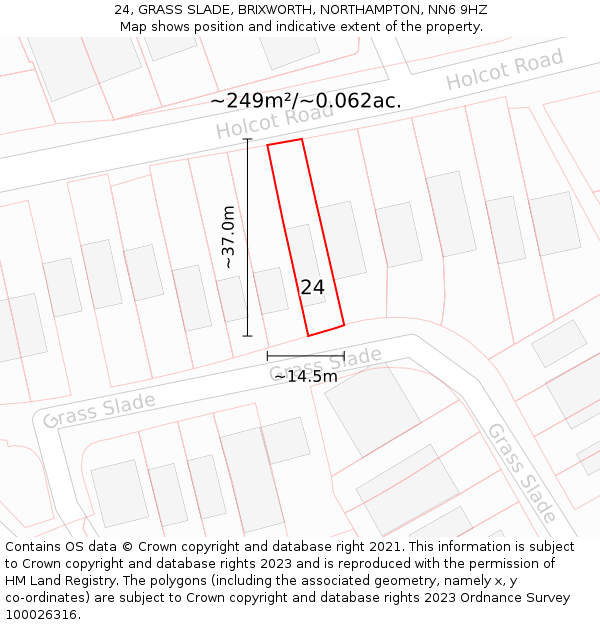 24, GRASS SLADE, BRIXWORTH, NORTHAMPTON, NN6 9HZ: Plot and title map