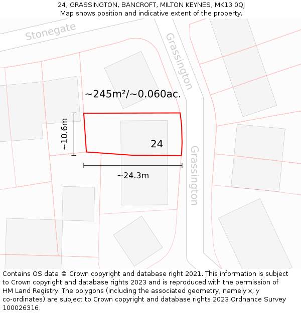 24, GRASSINGTON, BANCROFT, MILTON KEYNES, MK13 0QJ: Plot and title map