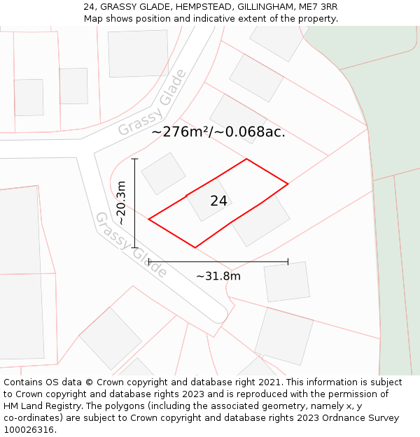 24, GRASSY GLADE, HEMPSTEAD, GILLINGHAM, ME7 3RR: Plot and title map