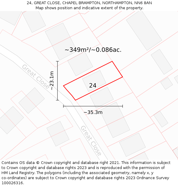24, GREAT CLOSE, CHAPEL BRAMPTON, NORTHAMPTON, NN6 8AN: Plot and title map
