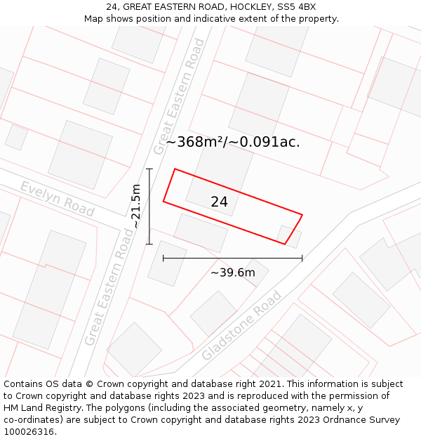 24, GREAT EASTERN ROAD, HOCKLEY, SS5 4BX: Plot and title map