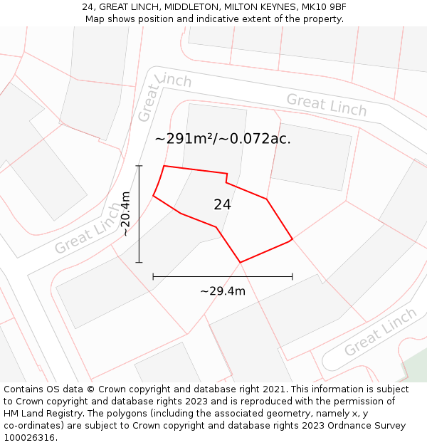 24, GREAT LINCH, MIDDLETON, MILTON KEYNES, MK10 9BF: Plot and title map