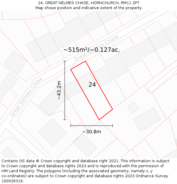24, GREAT NELMES CHASE, HORNCHURCH, RM11 2PT: Plot and title map