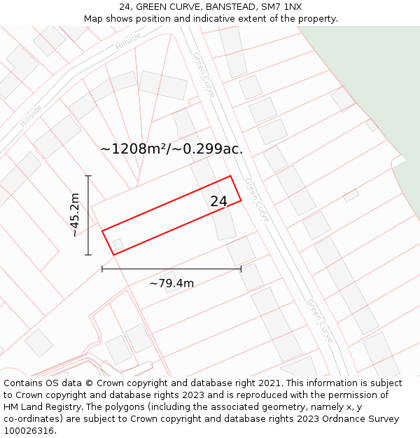 24, GREEN CURVE, BANSTEAD, SM7 1NX: Plot and title map
