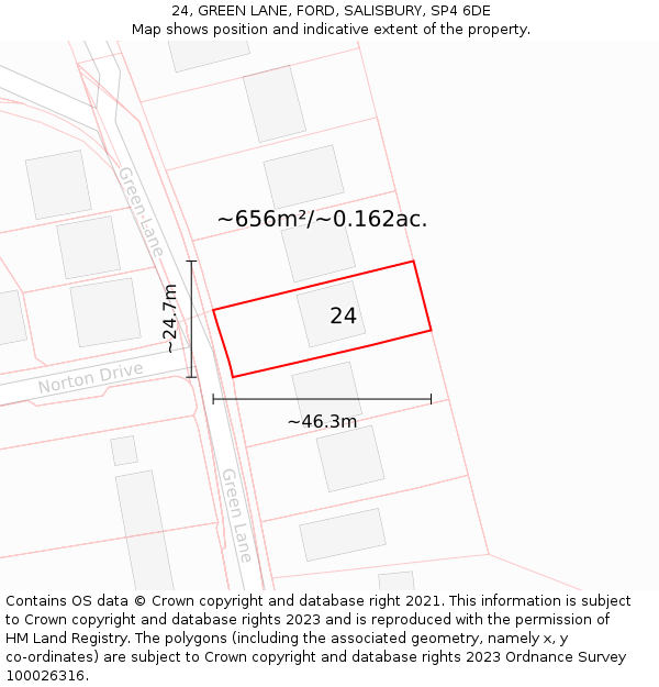 24, GREEN LANE, FORD, SALISBURY, SP4 6DE: Plot and title map