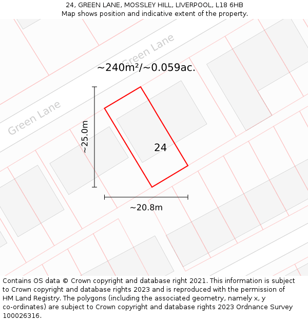 24, GREEN LANE, MOSSLEY HILL, LIVERPOOL, L18 6HB: Plot and title map