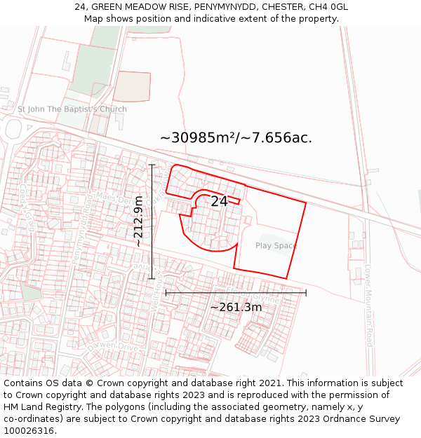 24, GREEN MEADOW RISE, PENYMYNYDD, CHESTER, CH4 0GL: Plot and title map