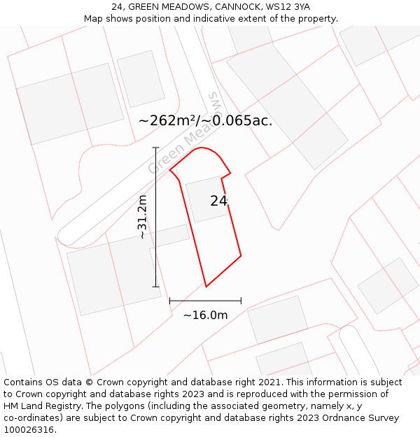 24, GREEN MEADOWS, CANNOCK, WS12 3YA: Plot and title map