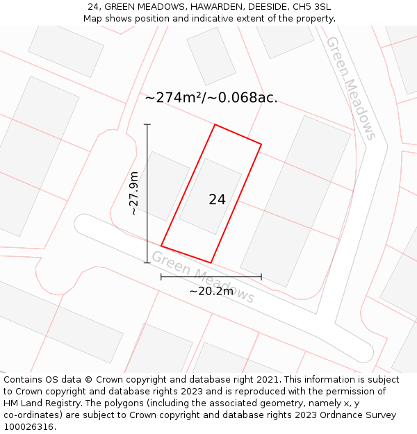 24, GREEN MEADOWS, HAWARDEN, DEESIDE, CH5 3SL: Plot and title map