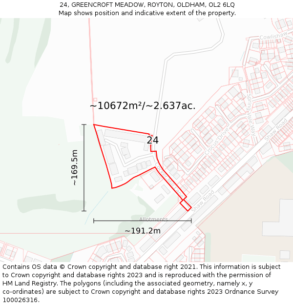 24, GREENCROFT MEADOW, ROYTON, OLDHAM, OL2 6LQ: Plot and title map