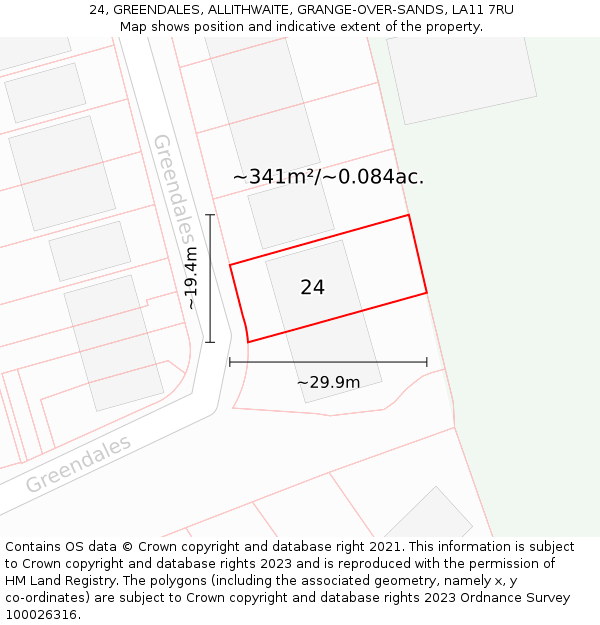 24, GREENDALES, ALLITHWAITE, GRANGE-OVER-SANDS, LA11 7RU: Plot and title map